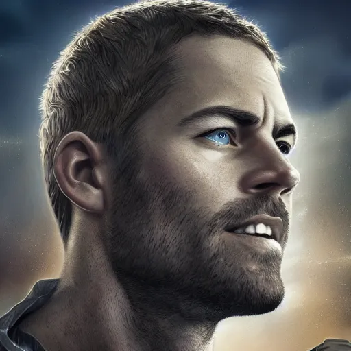 Prompt: paul walker is warching the earth from heaven, amazing digital art, highly detailed, trending on artstation