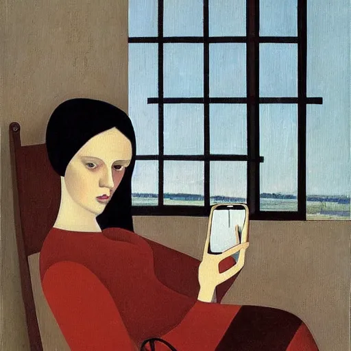 Prompt: a painted portrait of a smart phone by felice casorati