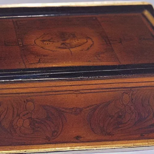 Image similar to edwardian photograph of a rosewood and ivory-inlaid box, beautiful, photograph very grainy, slightly blurry, 1900s, 1910s