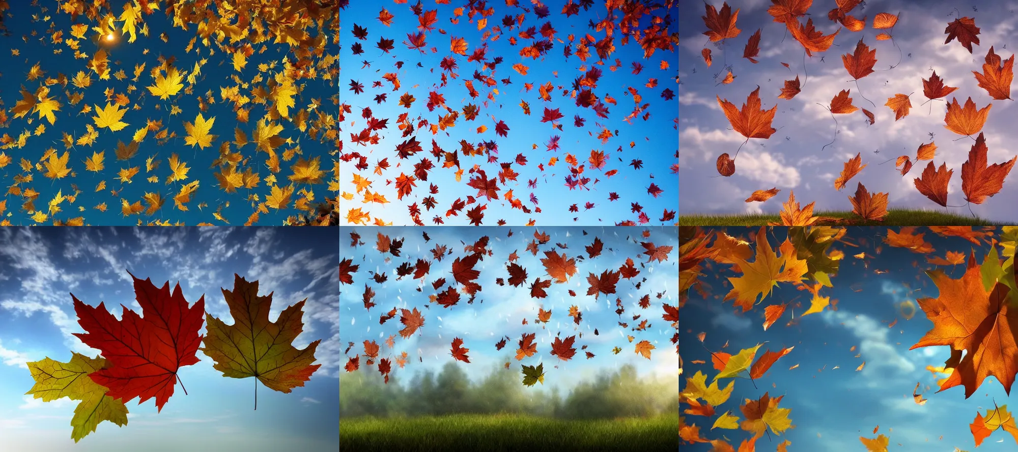 Prompt: magical leafs falling, sky background, by greg rutkwosi, photorealistic, highly detailed, dramatic lighting, artstation