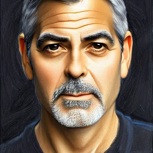 Image similar to George Clooney, highly detailed, digital painting, artstation, concept art, smooth, sharp focus, illustration, ArtStation, art by artgerm and greg rutkowski and alphonse mucha and J. C. Leyendecker and Edmund Blair Leighton and Katsuhiro Otomo and Geof Darrow and Phil hale and Ashley wood and Ilya repin and Charlie Bowater