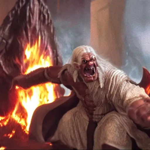 Prompt: balrog from lord of the rings sitting inside an office while it is burning