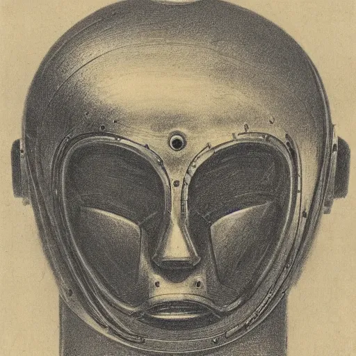 Image similar to head of a robot ( c. 1 8 8 0 - c. 1 8 9 2 ) drawing in high resolution by otto eerelman, with a back ground that starts off grey and gets darker the further down it goes