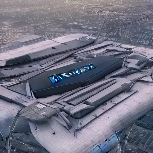 Image similar to Kazimierz Malewicz sci-fi motherboard airport view from above structure and digital billboard in the middle, unreal engine 5, keyshot, octane, artstation trending, ultra high detail, ultra realistic, cinematic, 8k, 16k, in style of zaha hadid, in style of nanospace, in plastic, dark, tilt shift,