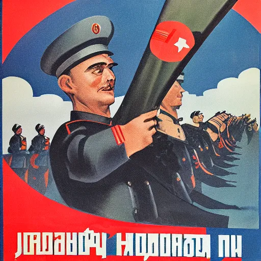 Prompt: soviet propaganda poster depicting a emue in military uniform