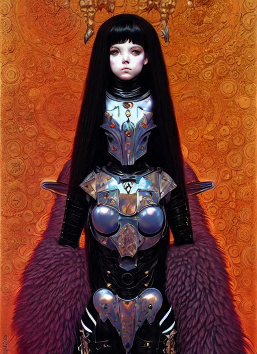 Image similar to portrait of beautiful cute goth girl in warhammer armor, art by kuvshinov ilya and wayne barlowe and gustav klimt