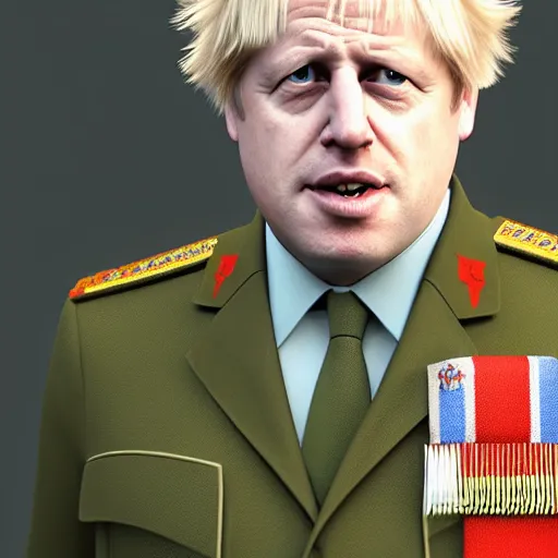 Image similar to boris johnson with ussr military uniform on in kyiv, realistic, long shot, sunny lighting, octane render, gq magazine, hyper realistic, high quality, highly detailed, hd, beautiful, cinematic, 8 k, unreal engine, facial accuracy,