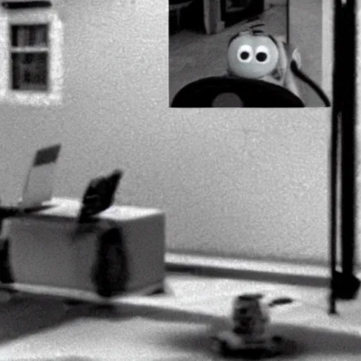 Prompt: elmo caught in cctv footage, realistic, scary, uncanny, detailed