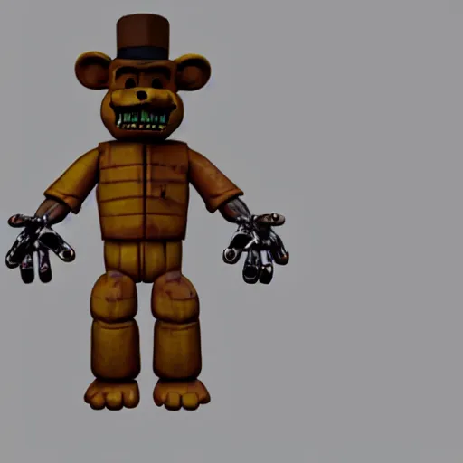 Image similar to statue of freddy from fnaf made out of sheet metal, 3d render