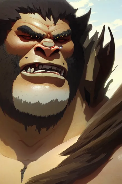 Image similar to orc barbarian male, finely detailed perfect face, exquisite details, earth magic, mid view, design on a white background, by studio muti, greg rutkowski makoto shinkai takashi takeuchi studio ghibli