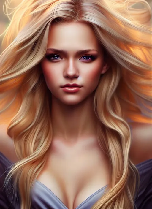 Prompt: picture of a gorgeous female with long blonde hair in the style of stefan kostic, realistic, full body shot, wide angle, sharp focus, 8 k high definition, insanely detailed, intricate, elegant, art by stanley lau and artgerm, floating embers