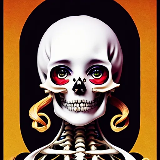 Prompt: anime manga skull portrait young woman skeleton, miffy, unreal engine, intricate, elegant, highly detailed, digital art, art by JC Leyendecker and sachin teng