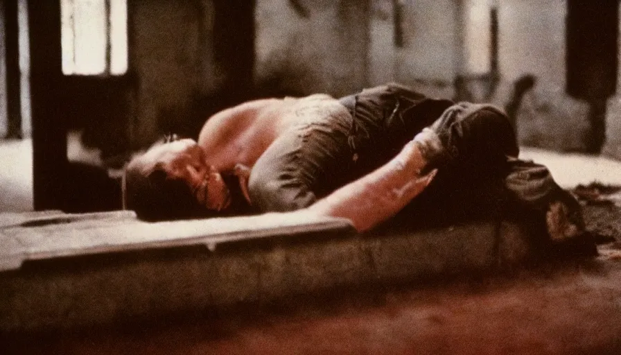 Prompt: a 7 0 s film still from a horror movie of a dead body in an old church, kodachrome, cinecolor, cinestill, film grain, film texture, retro, cinematic, high resolution, photorealism,