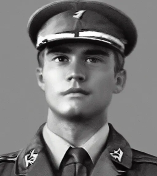 Image similar to Grainy black and white photo of PewDiePie as a WW2 general