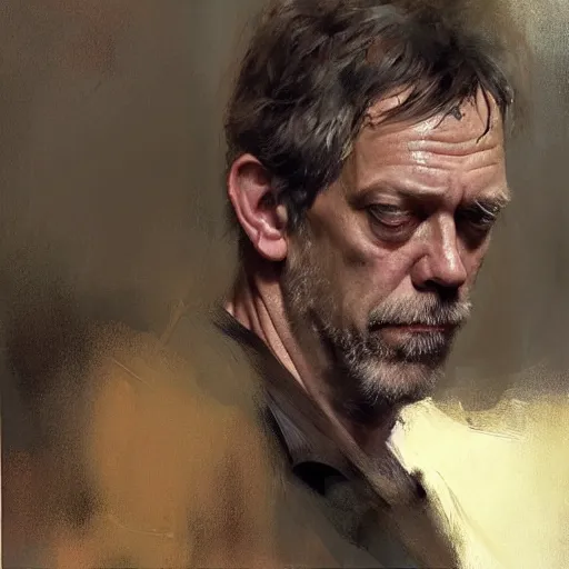 Image similar to face protrait of hugh laurie, realistic, ultrahd, jeremy mann painting