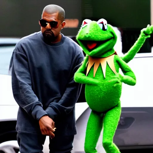 Prompt: kanye west getting kidnapped by kermit the frog