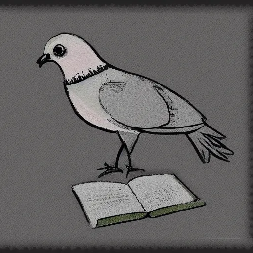 Image similar to A pigeon writing a Famous story using a laptop, Digital art, Anime Style,