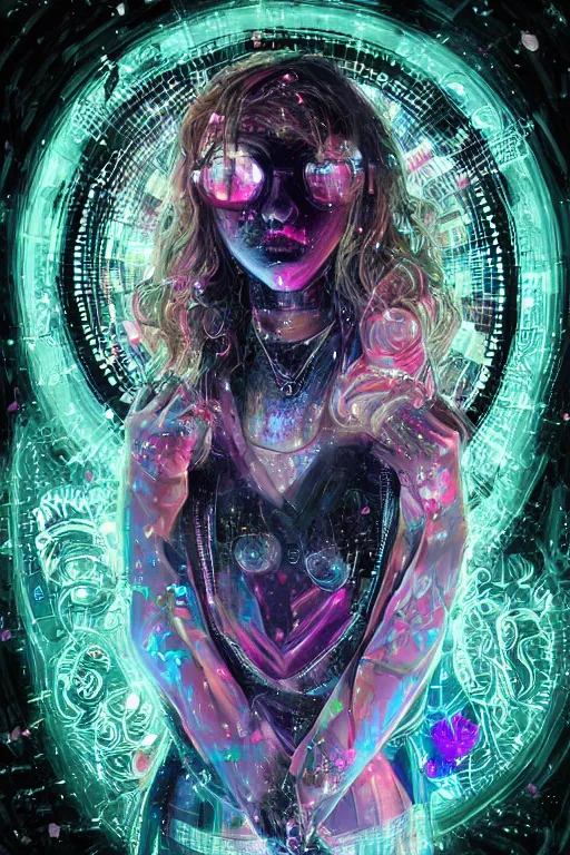 Image similar to An extremely beautiful neon-noir kawaii highly detailed HD realistic cute decora portrait of a young attractive woman with a silky bio-luminiscent holographic dress, neo-cyberpunk, professionally painted digital art illustration, smooth, sharp focus, atmospheric lighting, highly detailed illustration highlights, golden ratio, symmetrical facial features, extremely detailed winning award masterpiece, very coherent symmetrical artwork, sense of awe, 8K post-processing, trending on artstation flawless, prismatic highlights, telephoto, depth of field, cinematic, macro, concept art, wepa digital, elegant, epic, octane render, v-ray, C4D