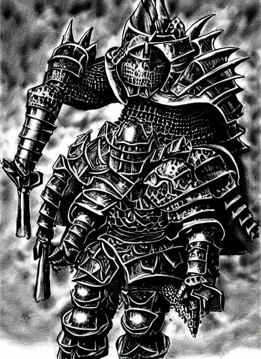 Image similar to wrewolf armored knight by kentaro miura