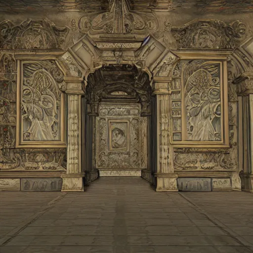 Image similar to ornate wall, full of paintings of angels, unreal engine texture highly detailed