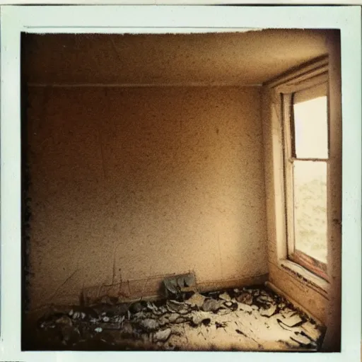 Prompt: a Polaroid from the the inside of an abandoned house