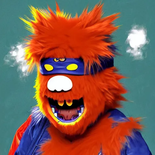 Image similar to violent anime Portrait of Youppi the Habs Montreal Canadiens Mascot as a very sad and menacing pokemon, giving the finger, flipping the crowd, highly detailed anime, nightmarish high evolution, 1993, legendary, smooth, sharp focus, dynamic lighting, intricate, trending on ArtStation, shiny Youppi as suprised pikachu, illustration pokemon, art by WLOP