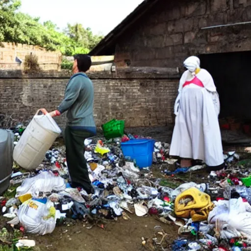 Image similar to feudal serfs sorting through recycling