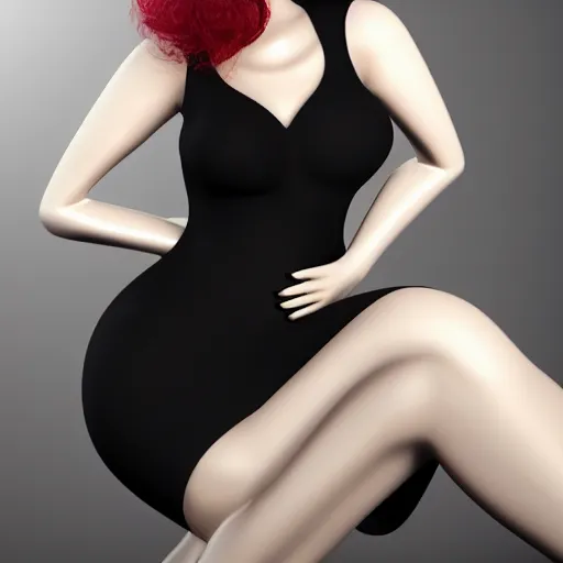 Prompt: complex 3 d render, ultra detailed, realistic photo of a beautiful porcelain skin woman, oval shape face, black long hair, wearing black dress, detailed almond eyes shape, red lipstick, plump lips, beautiful, studio photo, proportional, the grand sala thai on the background