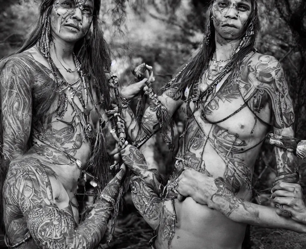 Image similar to portrait of a tattooed indian tribal woman being flogged by some britisher, ultra realistic photography, intricate details, eerie, highly detailed, photorealistic, octane render, 8 k, unreal engine