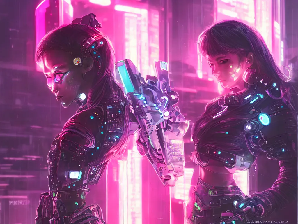 Prompt: portrait futuristic female cyber warrior, on cyberpunk neon light tokyo rooftop, ssci - fi and fantasy, intricate and very beautiful, highly detailed and digital painting, concept art, smooth, illustration, art by rossdraws and taekwon kim / a - rang, luxearte and liya nikorov and rongzhen luo