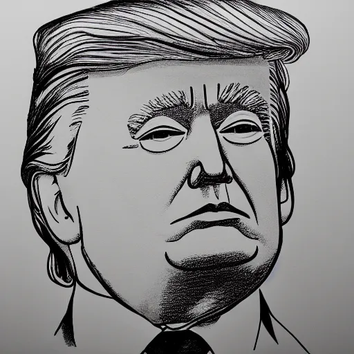 Prompt: Continuous line drawing of Donald Trump