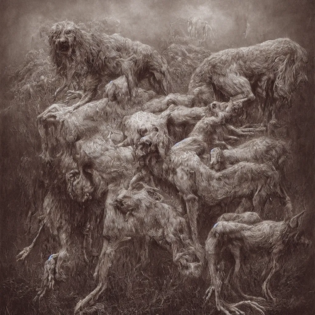 Prompt: demonic dog, necromorph, zdislaw beksinski