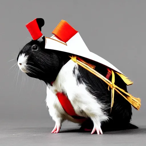 Image similar to a guinea pig wearing a samurai armour, in the style of anime