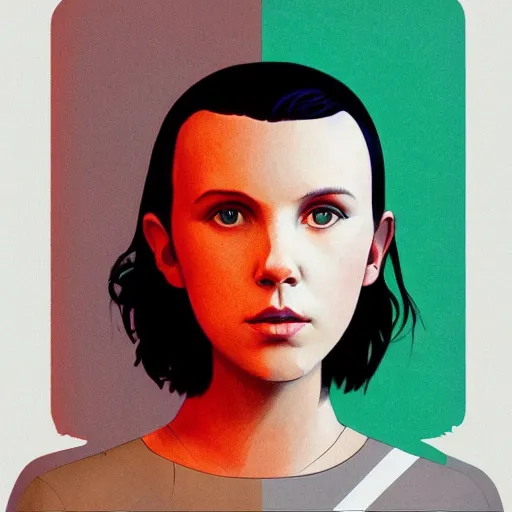 Image similar to Millie Bobby Brown profile picture by Greg Rutkowski, James Turrell, Terry Pastor, and Steven Meisel, asymmetrical, Organic Painting , Matte Painting, geometric shapes, hard edges, street art, trending on the artstation:2 by Sachin Teng:4