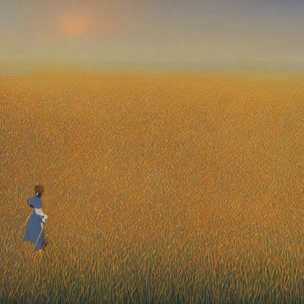 Image similar to sharp focus, breath taking beautiful, Aesthetically pleasing, gouache field of grain at golden hour, digital concept art background by Hayao Miyazaki and Studio Ghibli, fine art, official media, high definition, illustration, ambient lighting, HDR, HD, UHD, 4K, 8K, cinematic, high quality scan, award winning, trending, featured, masterful, dynamic, energetic, lively, elegant, intricate, complex, highly detailed, Richly textured, Rich vivid Color, masterpiece.