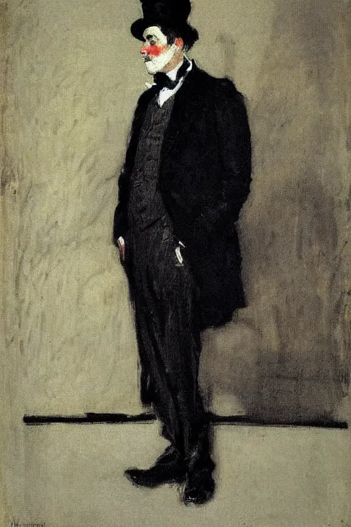 Prompt: portrait of george clooney as a gentleman wearing an edwardian suit and red top hat by walter sickert, john singer sargent, and william open