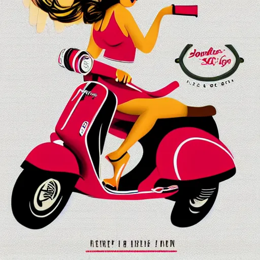 Prompt: vespa scooter, pinup girl, retro poster