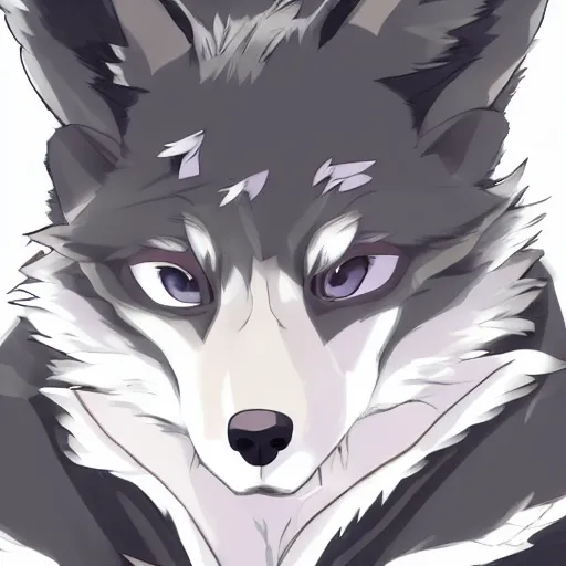 Image similar to key anime visual portrait of an anthropomorphic anthro wolf fursona, in a jacket, with handsome eyes, official modern anime art