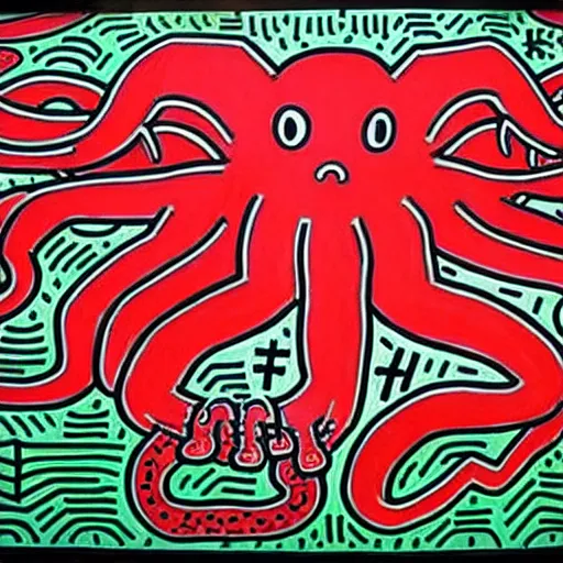 Image similar to detailed painting of cthulhu, by keith haring and junji ito