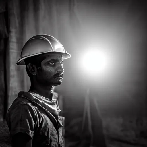 Image similar to a dramatic photograph of worker from india, cinematic lighting