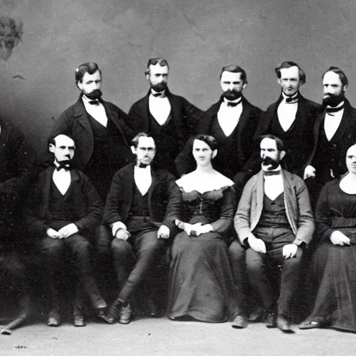 Image similar to 19th century group photo of six gentleman and one woman