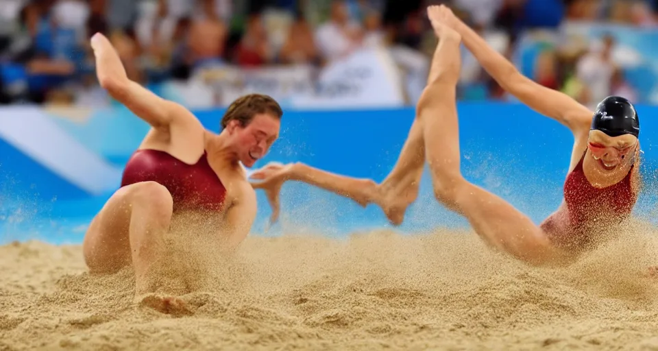 Image similar to olympic swimming in sand instead of water, extremely coherent, motion blur