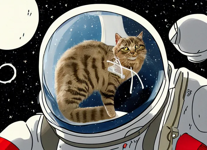 Prompt: illustration of a cat astronaut, stuido ghibli,