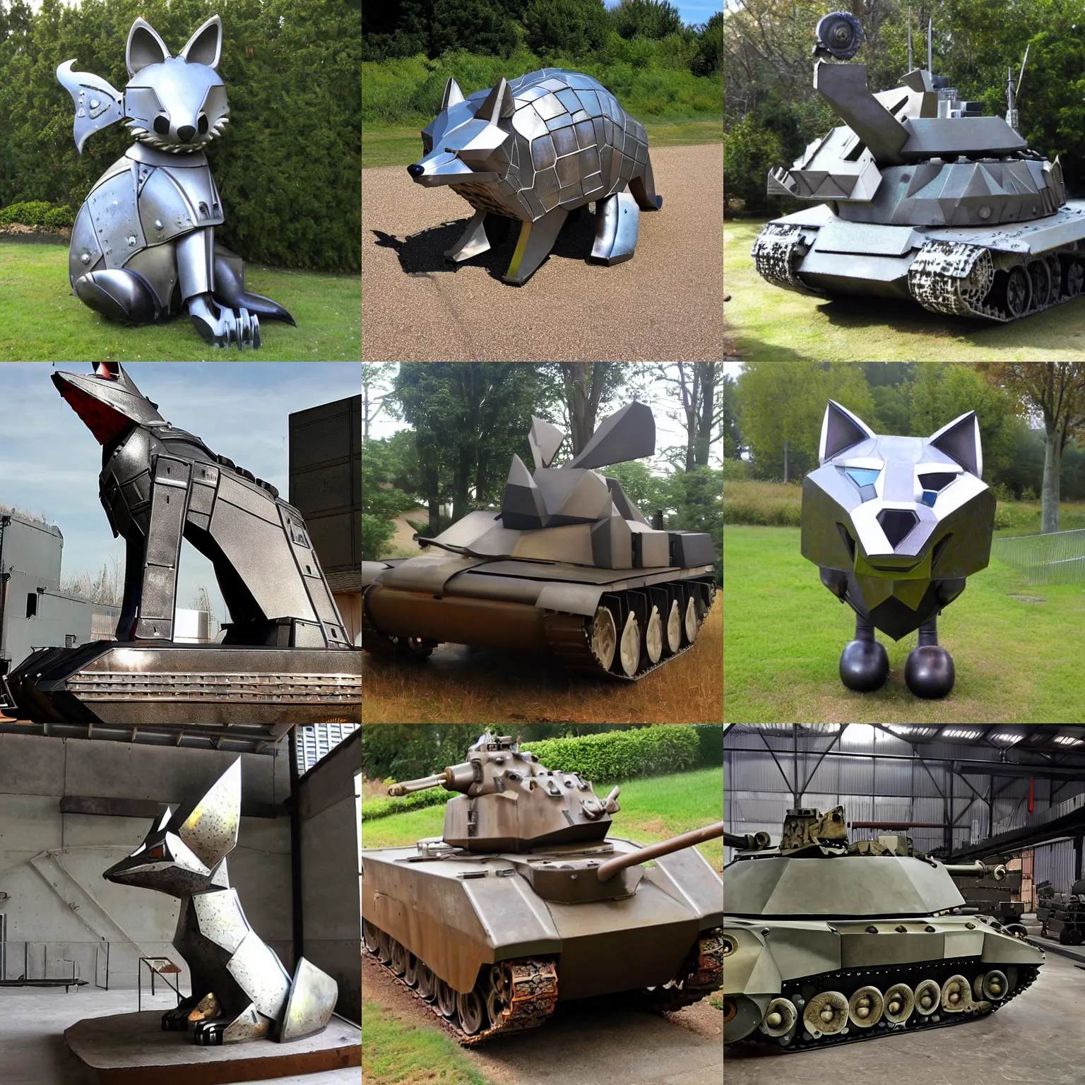 Prompt: giant metal fox as tank