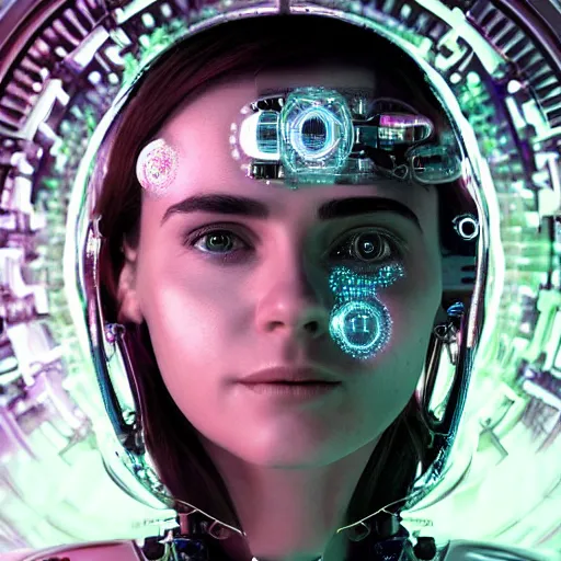 Prompt: beautiful centered Fine art photo portrait of relaxed young Jennifer Connelly a solarpunk robotic humanoid, white mechanical parts with led lights, photorealistic, white background, highly detailed and intricate, sunset lighting, HDR 8k