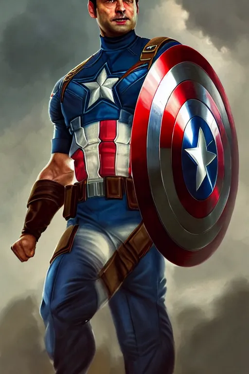 Image similar to Rahul Gandhi as Captain America , Captain America costume, Rahul Gandhi hairstyle, Captain America body type, Rahul Gandhi Face, calm, cute, portrait, baby figure, highly detailed, digital painting, artstation, concept art, smooth, sharp focus, illustration, cinematic lighting, art by artgerm and greg rutkowski and alphonse mucha