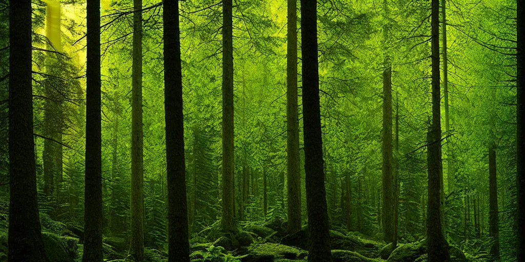 Image similar to lush north european mountainous broadleaf deciduous forest, against light, glare, bright details, contrasting, daylight, highly detailed, by dieter rams 1 9 9 0, national geographic magazine, reportage photo, natural colors