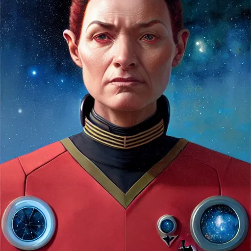 Prompt: UHD Photorealistic Felline-human hybrid Starfleet Officer wearing a spacesuit with hyperrealistic, correct details, cosmic dynamic lighting, symmetrical face, accurate face, in the style of art nouveau by Greg Rutkowski