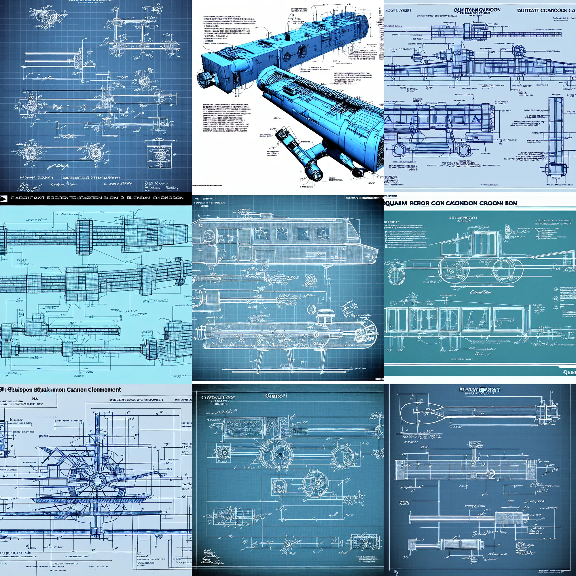 Prompt: very detailed blueprint scheme of a quantum cannon, patented in 2039