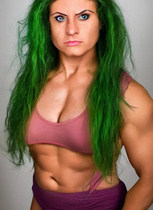 Prompt: A full portrait photo of real-life women hulk, f/22, 35mm, 2700K, lighting, perfect faces, award winning photography.